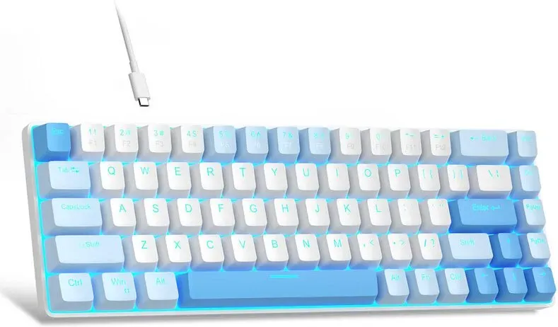 MageGee MK-Box mechanische Tastatur (60 %), US-Layout QWERTY, MK-Box LED-Hintergrundbeleuchtung, kompakte Mini-Tastatur mit 68 Tasten, kabelgebunden, rote Schalter, für Windows, Laptop, PC und Mac – Sky Blue