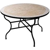 Marrakesch Orient & Mediterran Interior Gartentisch Marokkanischer Mosaiktisch Marrakesch 120cm, Handarbeit, Handarbeit beige