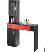 Vevor Salonstation, Wandmontage, Friseursalonstation für Friseure, Beauty-Spa-Möbelset, 1 Lagerschrank, 3 Fächer und 2 Schubladen (eine abschließbar), Schwarz und Rot, 102,8 x 30 x 170 cm