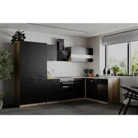 Respekta Eckküche Merle, Schwarz, Holzwerkstoff, 2 Schublade(n),1 Schublade(n) Schubladen, seitenverkehrt montierbar, L-Form, nur wie online abgebildet bestellbar, 310x172 cm, links aufbaubar, rechts aufbaubar, Küchen, Eckküchen, Eckküchen mit Geräte