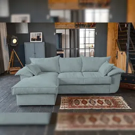 KAWOLA Sofa DAMETO Ecksofa Bettsofa Schlafsofa mit Stauraum Cord hellblau