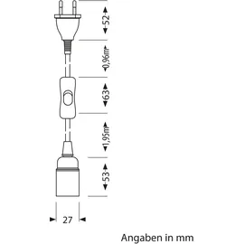 ledscom.de Textilkabel LEHA, Stecker, Schalter, schwarz, 3 m, Lampen-Fassung, 1x E14 max. 60W