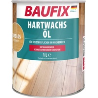 Baufix Hartwachs-Öl farblos, seidenmatt, 1 Liter, Holzpflege, Hartwachsöl, atmungsaktiv, für Holzboden/Holzmöbel/Kork, geruchsmild, Imprägnierwirkung