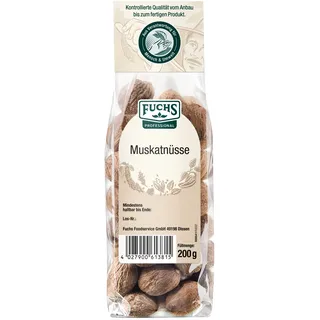 FUCHS Professional - Muskatnuss ganz | Ungemahlene Muskatnüsse | Zum Würzen von Kartoffelgerichten | 200 g im Beutel