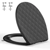 YEAUPE PRO Toilettendeckel mit Absenkautomatik O Form, WC-Sitz mit Quick-Release-Funktion und Softclose Absenkautomatik - Toilettensitz mit Verstellbaren Scharnieren, Schwarz 44,6 * 37,1CM
