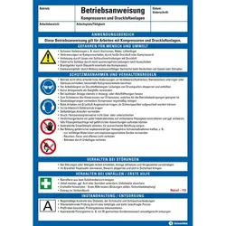 König Werbeanlagen Dreifke® Maschinenbetriebsanweisung Kompressoren u. Druckluftanlagen, Kunststoff, 210x297mm, ASR A1.3, DIN EN ISO 7010