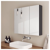EMKE Spiegelschrank EMKE Badezimmerspiegelschrank Badspiegelschrank Verstellbare Trennwand zweitüriger spiegelschrank mit doppelseitigem(MC7) grau 75 cm x 65 cm