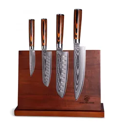Damastmesser Wolfblood Set 4B (Chefmesser XL + Santokumesser XL + Santokumesser L + Schälmesser S)  + Magnetischer Messerblock aus Akazienholz