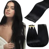 Hetto Tressen Echthaar Extensions Schwarz Virgin Tressen Extensions Echthaar Genius Weft Extensions Echthaar Tressen Haarverlangerung Schwarz #1 25g 45 cm