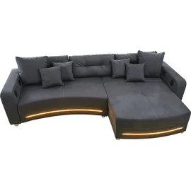Jockenhöfer Ecksofa "Laredo L-Form", grau (dunkelgrau), B:322cm H:88cm T:120cm, Kunstleder Softlux / Luxus-Microfaser ( 100% Polyester);Luxus-Microfaser (100% Polyester), Sofas, Ecksofa, inklusive RGB-LED-Beleuchtung und Bluetooth-Soundsystem, Topseller