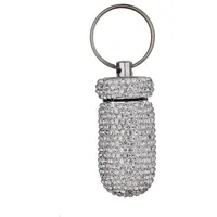 Tragbare Pillendose, Pillendose, wasserdicht, Pillendose, mit Schlüsselanhänger, Bling, Pillendose, Medizin-Spender, Flaschenaufbewahrung für Outdoor, Camping, Reisen (weiß)