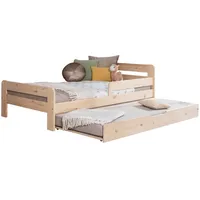 TICAA Einzelbett Kinderbett Jugendbett, Bennet mit Zusatzbett Rausfallschutz & Lattenrost für Schlafzimmer, Kinderzimmer Kiefer Massivholz Bettgestell 90 x 200 cm