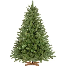 FairyTrees - Künstlicher Weihnachtsbaum Fichte Natur, Mit Grünem Stamm Und Echtholz Baumständer