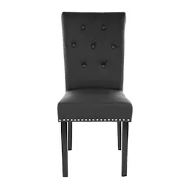 Mendler 2er-Set Esszimmerstuhl Chesterfield II, Stuhl Küchenstuhl, Nieten ~ Kunstleder, schwarz, dunkle Beine