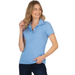 Poloshirt TRIGEMA "TRIGEMA Poloshirt ohne Knopfleiste", Damen, Gr. S, blau (horizont), 100% Baumwolle, Basic, Halbarm, Shirts