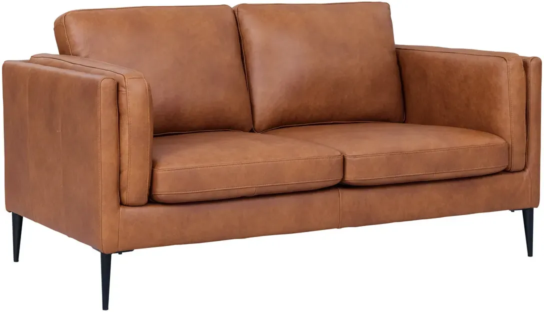 2-Sitzer Sofa Aicena Leder Cognac - Komfortsofa mit Taschenfederkern & Metall-Gestell