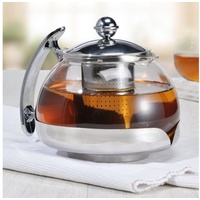 Spetebo Teekanne Glas Teekanne mit Edelstahl Teesieb - 1,2 L, 1.20 l, (Packung, 3-teilig), Glaskanne mit Metall Filtereinsatz weiß
