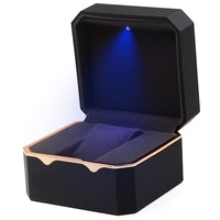Uhrenbox mit achteckigem Goldrand mit Licht, Farbe Uhrenbox, Schwarz