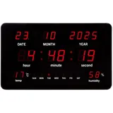 Perel Wanduhr mit LED-Display, digital, Thermometer, Hygrometer, Schwarz,