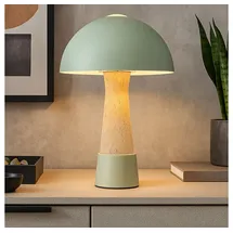 Nowa Tischleuchte, Tischlampe Beistelllampe grün Pilzlampe Travertinoptik H 36,5 cm