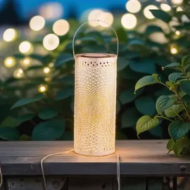 Marrakesch Orient & Mediterran Interior Marrakesch 2er Set Solarlaternen Solarlampen für außen mit Henkel aus Metall 30cm Groß | Boho Deko Outdoor Solar LED Laterne Wetterfest Swann Weiss IP65 Wasserdicht als Gartendeko im Garten