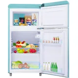 OKWISH Kühlschrank mit Gefrierfach, Metall und Kunststoff, Cyan, 46x45x91 cm, 72 L Gesamtvolumen, 2-türig, Energieklasse E