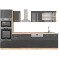 Vicco Küchenzeile R-Line 300 cm anthrazit hochglanz/goldkraft eiche