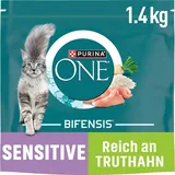 PURINA ONE BIFENSIS Sensitive Katzenfutter Trocken, Reich an Truthahn, 6Er Pack