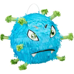 Relaxdays Pinata, lustiges Virus Design, zum Aufhängen, Kinder, Mädchen & Jungs, Geburtstag, selbst befüllbar, blau/grün