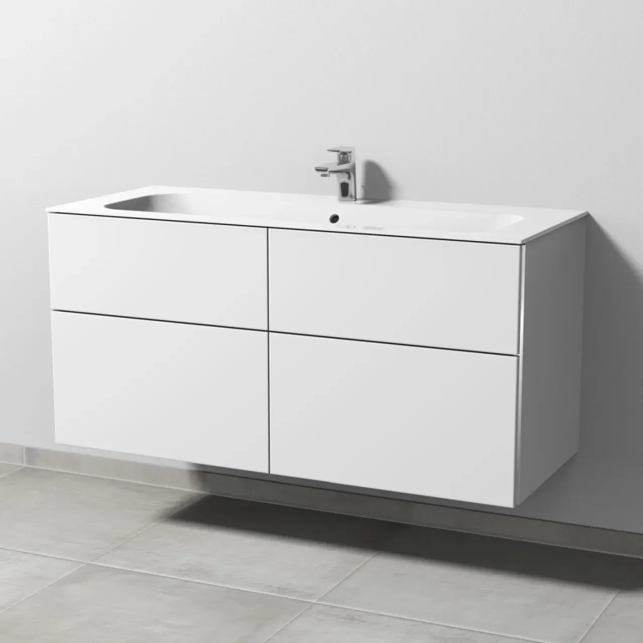 Sanipa 3way Keramik-Set Finion Keramik-Waschtisch und Unterbau mit 4 Auszügen, Weiß-Soft BR40243