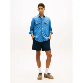 Tommy Hilfiger Shorts TOMMY JEANS "LINEN BLEND PULL-ON", Herren, Gr. L, N-Gr, blau (schwarz night navy), Web, Obermaterial: 86% Baumwolle, 14% Leinen, unifarben, regular fit kurz, Hosen Shorts, Regular fit mit praktischen Taschen