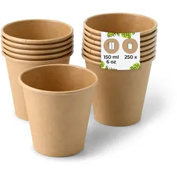 BIOZOYG 250 Stück Einwegbecher 150ml / 6oz Pappbecher, Kaffeebecher, ungebleicht, ökologisch, kompostierbar, umweltschonend für Coffee to Go