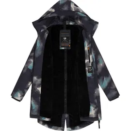 Ragwear Damen Wintermantel Warmer Parka mit Teddyfell wasserdicht und atmungsaktiv Holstic Print YOUMODO Black Gr. M - M