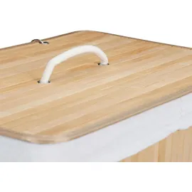 Relaxdays Wäschekorb Bambus mit Deckel, rechteckiger Wäschesammler, 2 Fächer, 95 l Volumen, faltbare Wäschebox, natur