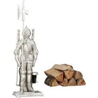 Relaxdays Kaminbesteck Ritter Gusseisen 4 teilig 0,72 m x 0,55 m Silber