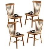 NCLOYN Windsor Esszimmerstühle, 2er/4er-set, Beistellstuhl Aus Massivem Holz Im Landhausstil mit Spindelrückenlehne, Bauernstuhl Aus Eiche für Esszimmer, Küche, Restaurant(4 Pack, Natural)