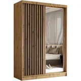 beautysofa Schrank mit Lamellen Helix - Kleiderschrank im modernes Stil Garderobe mit Schwebetüren - Spiegel Artisan - Schwarz)