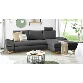 furn.design Ecksofa in grau Velours Wohnzimmer Sofa Eckcouch Couch 284 cm Skalm
