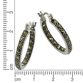 ZEEme Creolen Zeeme Silber 925 oxidiert mit 34x Markasit schwarz one-size