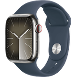 Apple Watch Series 9 GPS + Cellular 41 mm Edelstahlgehäuse silber, Sportarmband sturmblau M/L