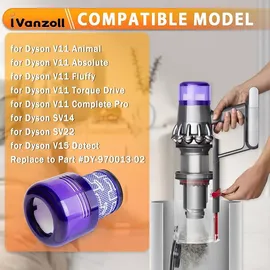 ivanzoll 2 Stück Hepa filter Ersatz für Dyson V11 Absolute Torque Drive Animal, Kompatibel mit V15 Detect SV14 SV22 Akku-Staubsauger, Ersetzen Sie # 97001...