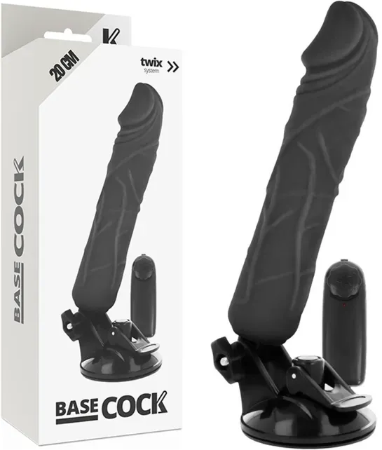 BASECOCK - Realistischer Vibrator mit Fernbedienung Natur, 20 cm Ø 4 cm - Schwarz