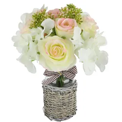 Kunstblume I.GE.A. "Bouquet Rosen Hortensie in Vase", rosa (hellrosa), B:22cm H:30cm L:22cm, Polyester, Kunstpflanzen, Rosenstrauß Rose Blumen Dekoblumen Künstlich Blumenstrauß Blumenstrauß