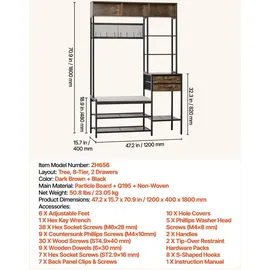 Vevor Multifunktionale Flurgarderobe 120 x 40 x 180 cm Braun