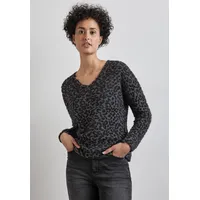 STREET ONE Langarmshirt STREET ONE Gr. 38, (gravel grey mel.) Damen Shirts mit flauschigem Leomuster,