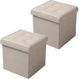Woltu 2er Set Sitzhocker mit Stauraum Sitzwürfel Sitzbank Faltbar Truhen Aufbewahrungsbox, Deckel Abnehmbar, Gepolsterte Sitzfläche aus Leinen, 37,5x37,5x38CM(LxBxH), Beige