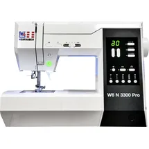 W6 Nähmaschine N 3300 Pro mit 7 Segmente/Punkte Transporteur, verstellbarem Nähanpreßdruck, Sicherheitsfunktion für Zwillingsnadel, LED-Display für Stichfunktionen, 120 Programme