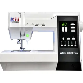 W6 Nähmaschine N 3300 Pro mit 7 Segmente/Punkte Transporteur, verstellbarem Nähanpreßdruck, Sicherheitsfunktion für Zwillingsnadel, LED-Display für Stichfunktionen, 120 Programme