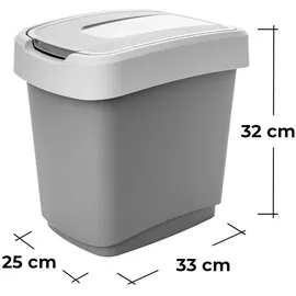 2friends Mülleimer 15L mit Deckel, 2er Set – Geruchsdichter Abfalleimer aus Kunststoff, Müllbeutelhalterung, Ideal für Küche, Bad & Büro, - Grau