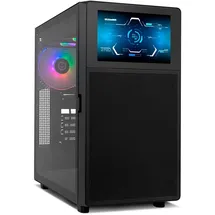 NOX XTREME PRODUCTS NOX Hummer BIOS – ATX/Micro-ATX/ITX Midi-Tower mit 8"-LCD-Display, Front Metal Mesh, Seitenfenster aus gehärtetem Glas, Platz für 11 Lüfter, USB-C/USB 3.0, Schwarz